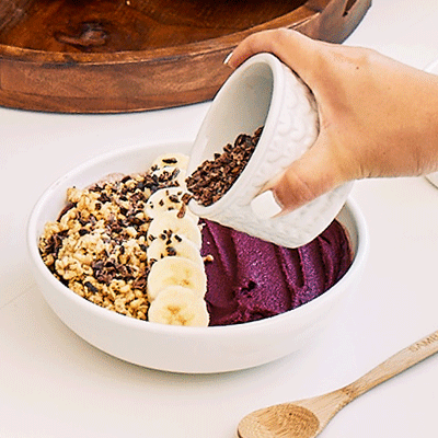 sprinkle your favorite toppings like coconut flakes, sliced banana and hemp seeds