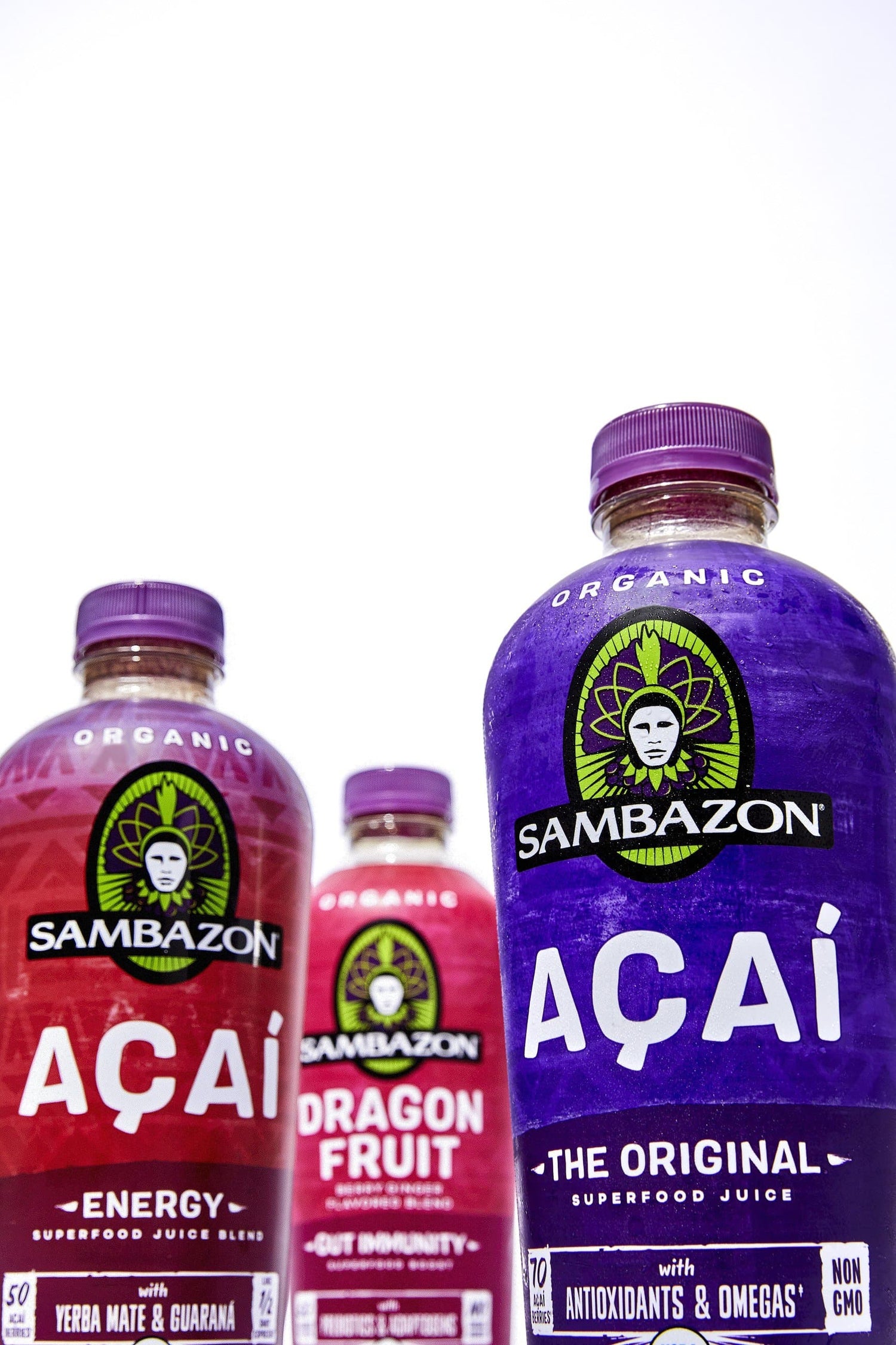 3 Bottles of Fresh Juice with flavors including Original, Energy and Dragon Fruit